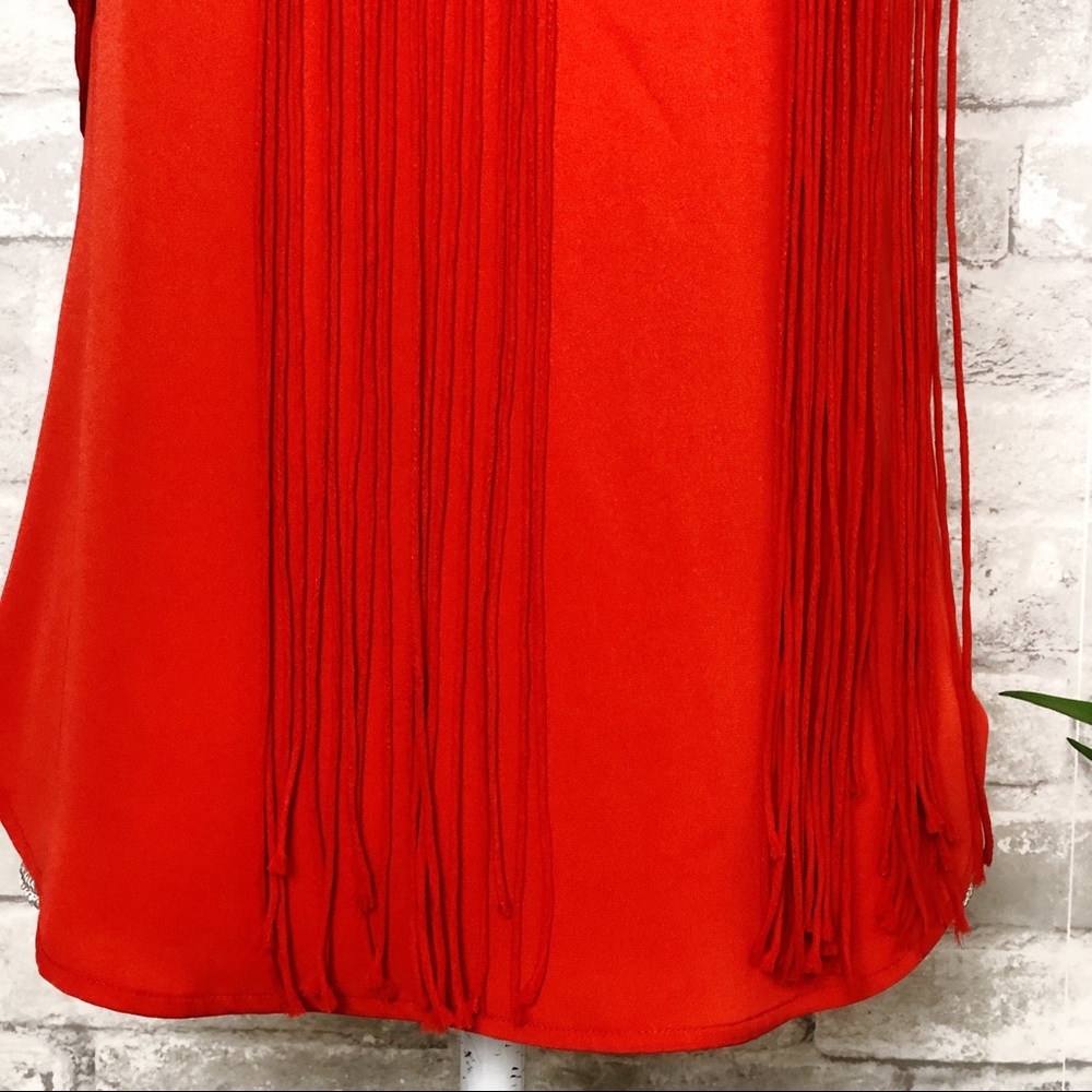 ACE DELIVERY | Red 100% Silk Fringe Tank Top - Picture 9 of 13